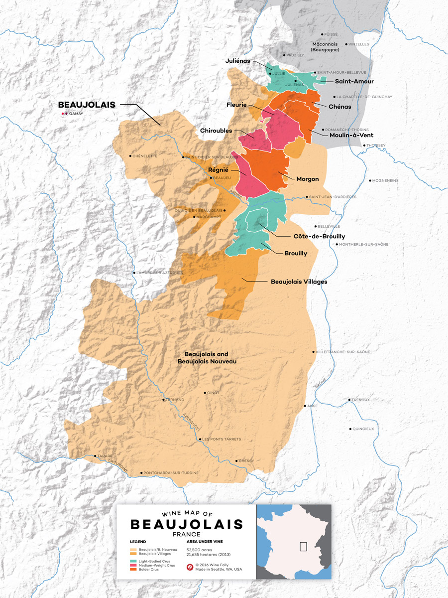 Wine Map of the Beaujolais region of France via Wine Folly.